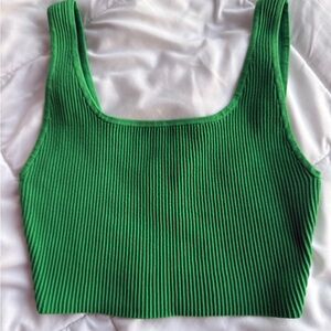 Aritzia Babaton sculpt knit green square neck crop top